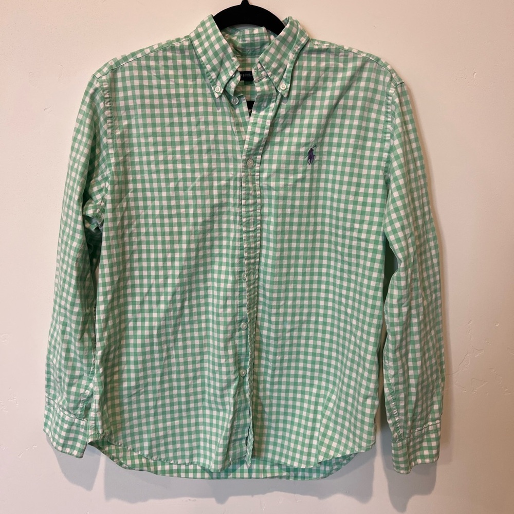 Ralph Lauren Men's Green Checkered Shirt Size Large Preppy Collegiate Event